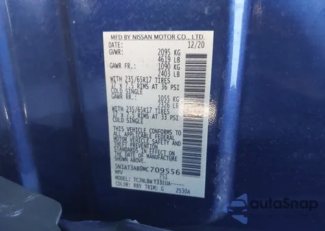 2021 Nissan Rogue S Intelligent Awd z USA, uszkodzony, nr VIN 5N1AT3AB0MC709556